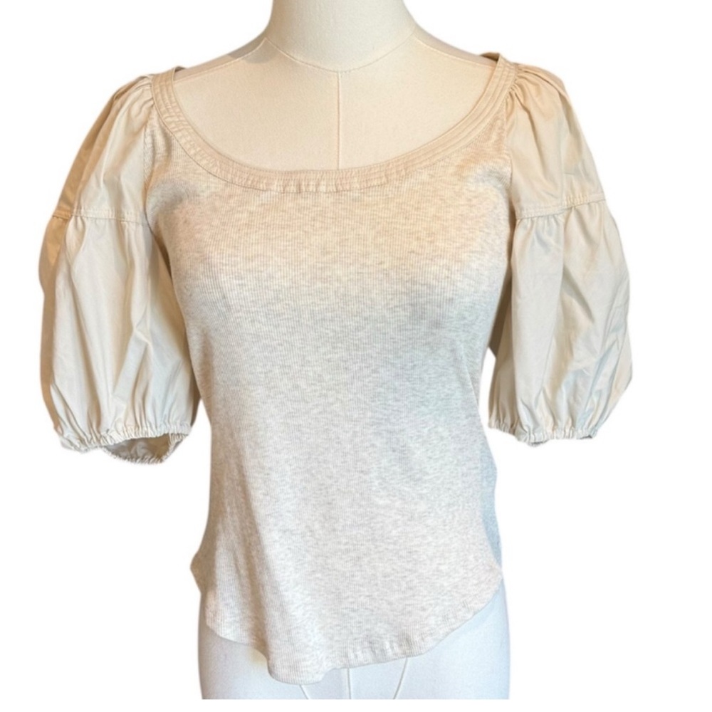 Ulla Johnson Harlow Puff Sleeve Top in Vanilla Melange, Size small